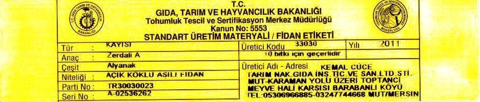 alyanakkayısıfidanısertifikası