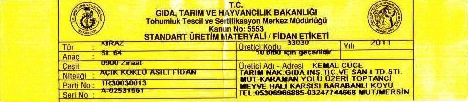 açıkkök0900ziraatkirazıfidanısertifikası